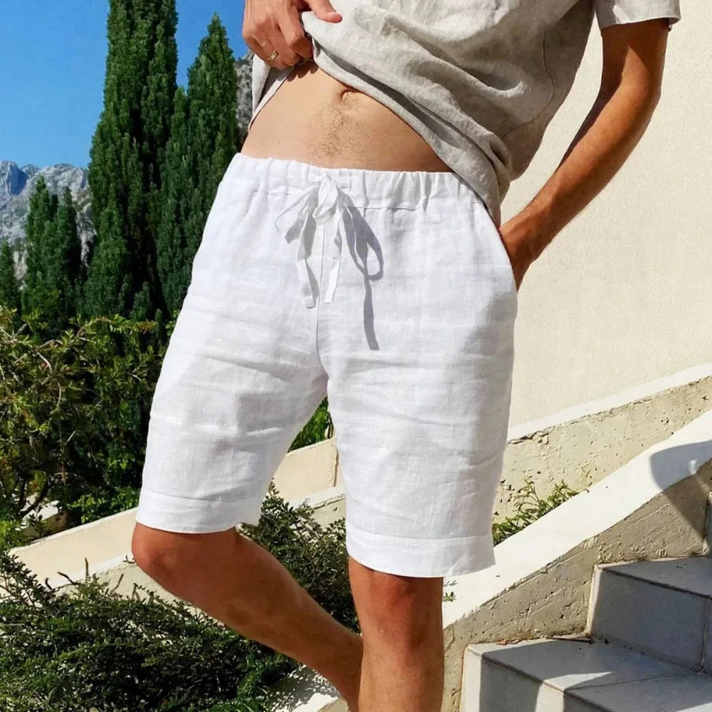 Bermuda de linho masculina lisa