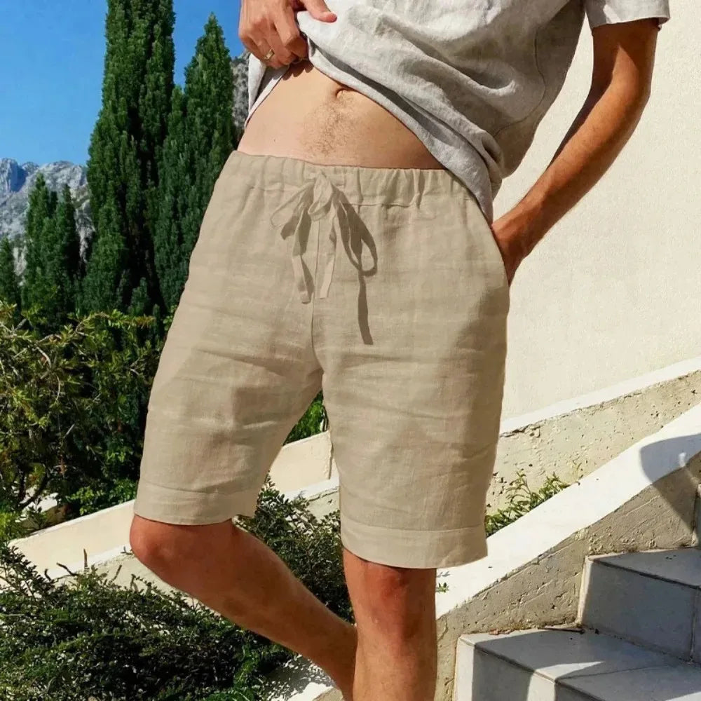 Bermuda de linho masculina lisa